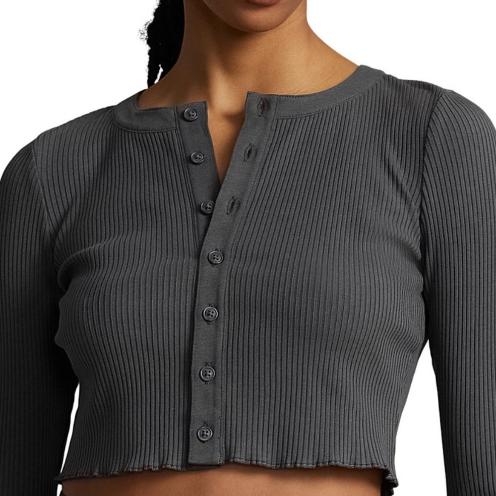 Polo Ralph Lauren Ribbed Button Front Cropped Top - Picture 2 of 5